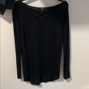 Black shirt with front cross-over detail